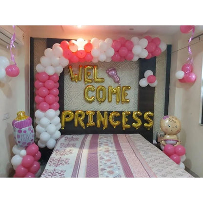 Welcome Baby Balloon Decoration at home for girl