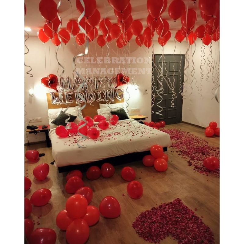 First Night Decoration with balloons and rose petals