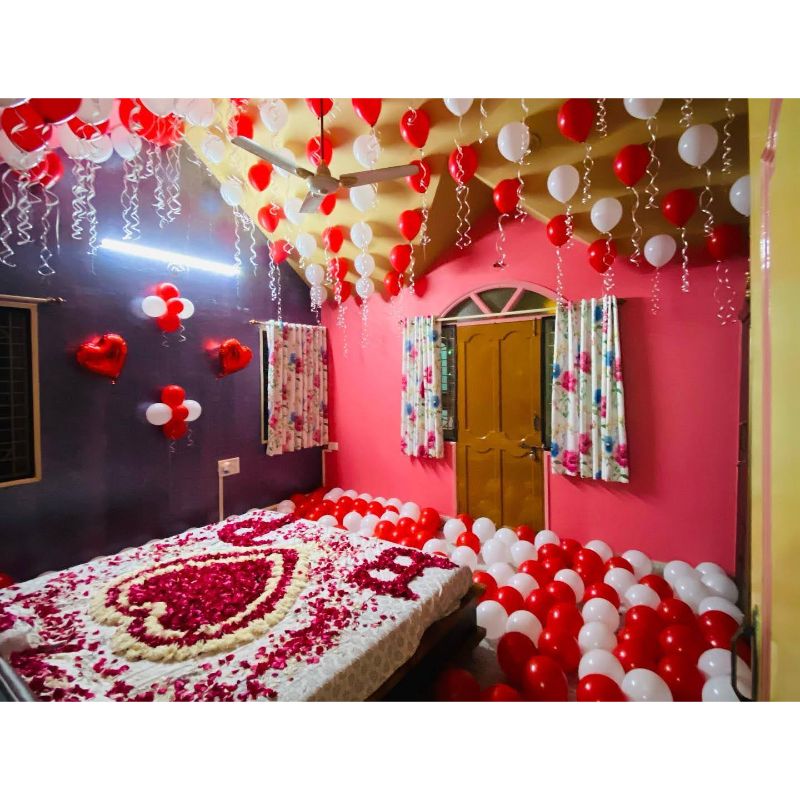 Balloon Decoration with rose petals on First Night