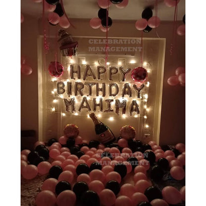 Romantic Birthday Balloon Decoration Surprise for her in Pink and Black theme
