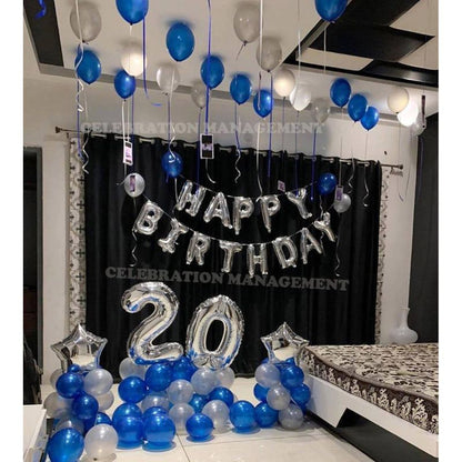 Blue and Silver Balloon Birthday Decoration at home