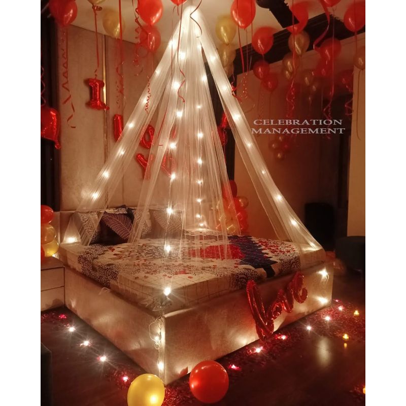 First Night Room Decoration with flowers and balloons