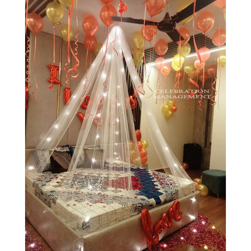 First Night Room Decoration with flowers and balloons – Theballoonwala