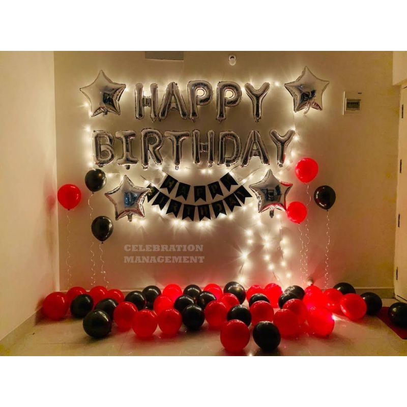 Balloon Decoration at home with fairy lights for birthday party