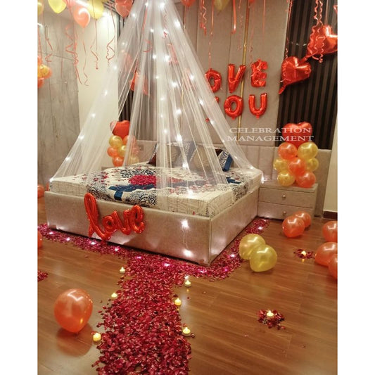 First Night Room Decoration with flowers and balloons