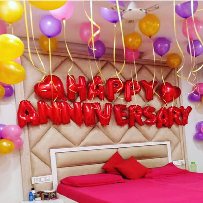 Simple Anniversary Balloon Decoration at Home in Bedroom