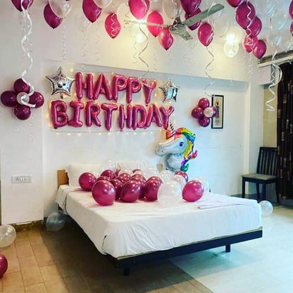 Romantic Birthday Balloon Decoration Pink and White Premium Surprise for her in room