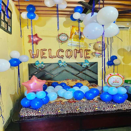Welcome Baby Balloon Decoration for baby boy in room