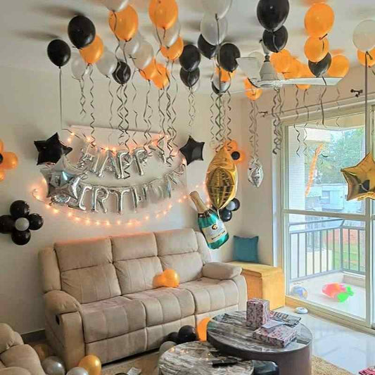 Balloon Decoration in living room for birthday Party