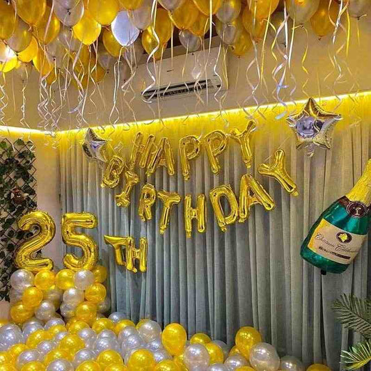 Balloon Decoration in Gold theme for Birthday Celebration