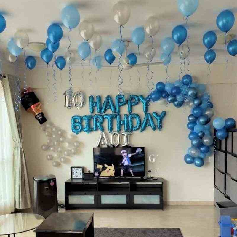 Simple Birthday Balloon Decoration Blue Theme