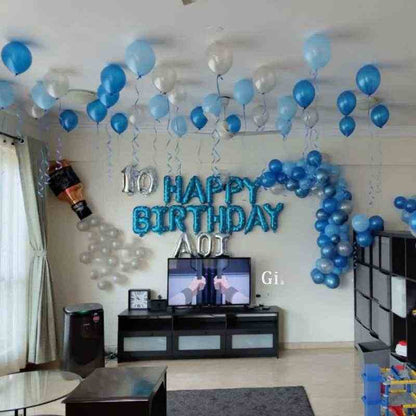 Simple Birthday Balloon Decoration Blue Theme
