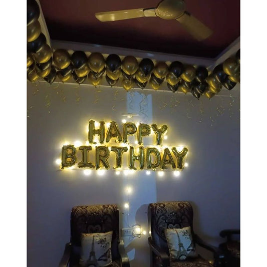 Golden and Black Chrome Balloon Decoration at home for Birthday