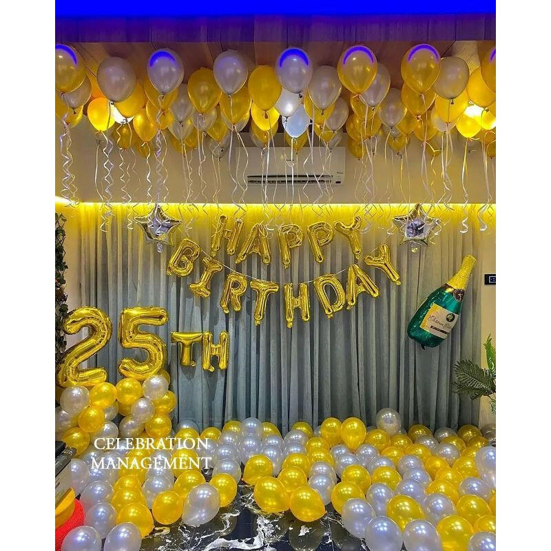 Yellow Balloon Decoration At Home for 25th Birthday Party