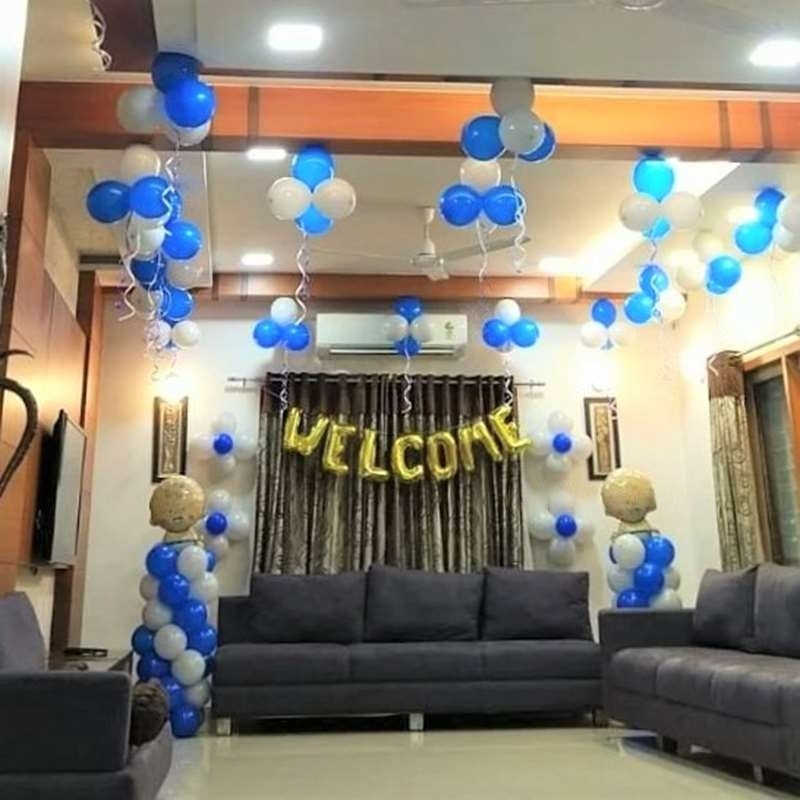 Hall Balloon Decoration for Welcoming Baby Boy