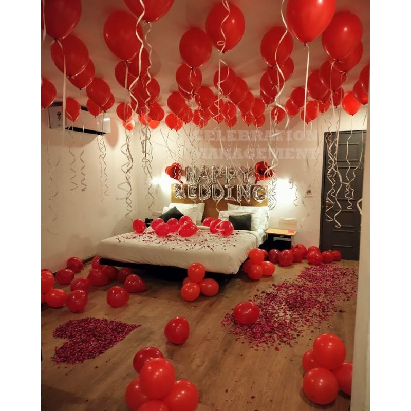 First Night Decoration with balloons and rose petals